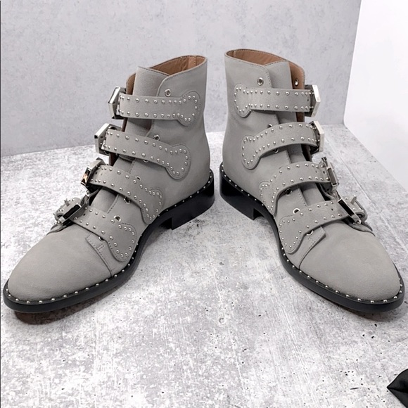 Givenchy Gray Elegant Studded Suede Ankle Boots 37 - Picture 12 of 14